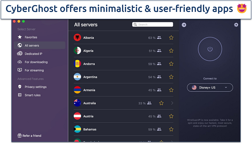 Screenshot of CyberGhost's Mac app