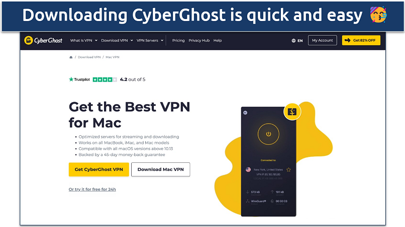 Screenshot of CyberGhost's page for its mac app