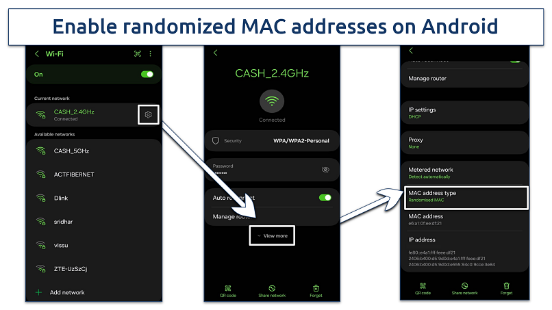 Screenshot of the Android settings to change your MAC address type