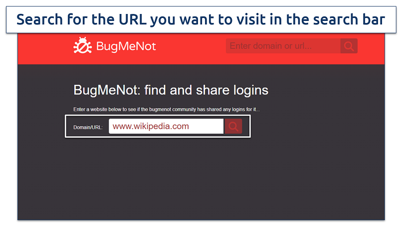 Screenshot of BugMeNot