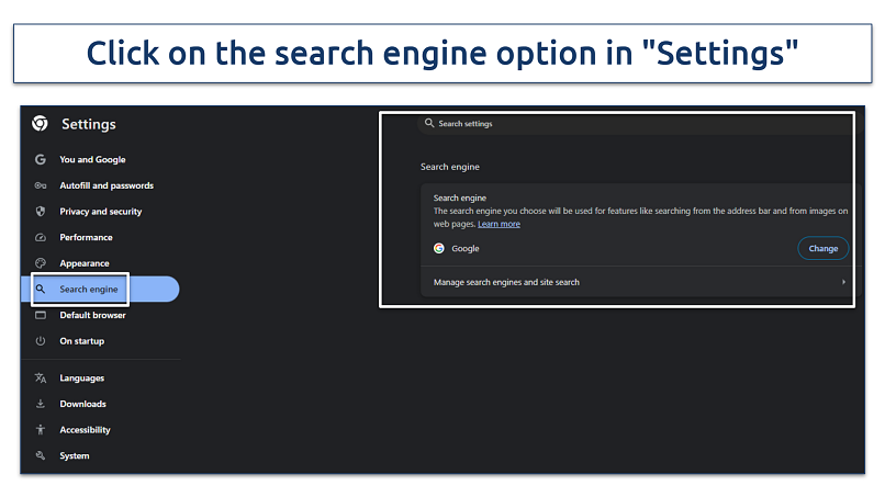 A screenshot of Chrome's search engine settings