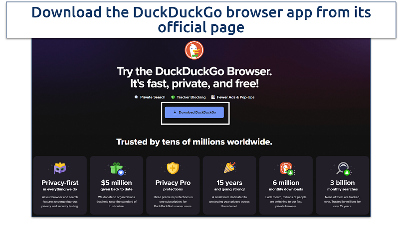 Screenshot of the DuckDuckGo browser download page