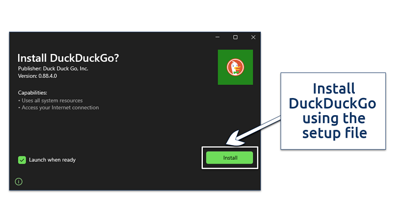 A screenshot of DuckDuckGo installation