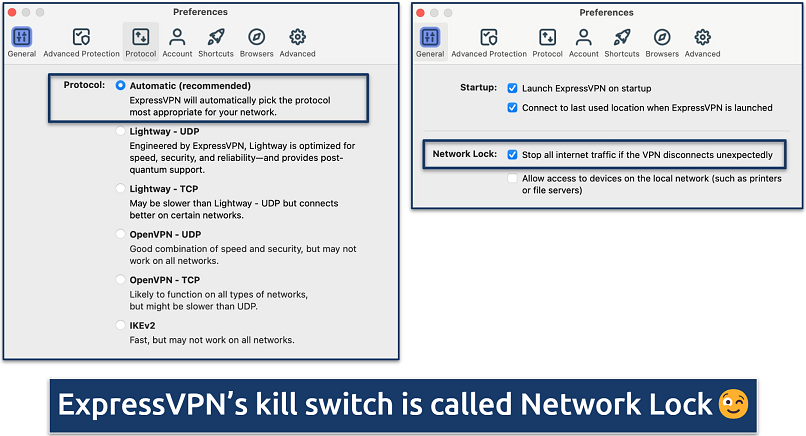 Screenshots of the ExpressVPN Preferences panel