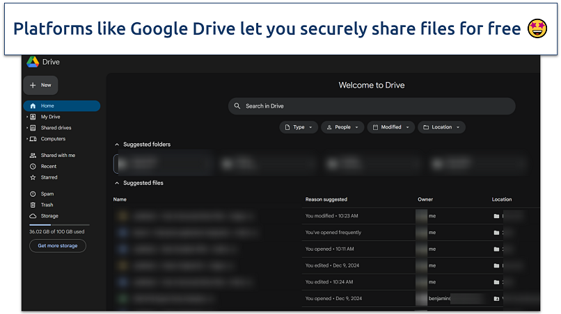 Screenshot showing Google Drive