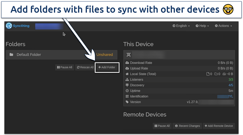  Screenshot showing Syncthing file sharing tool