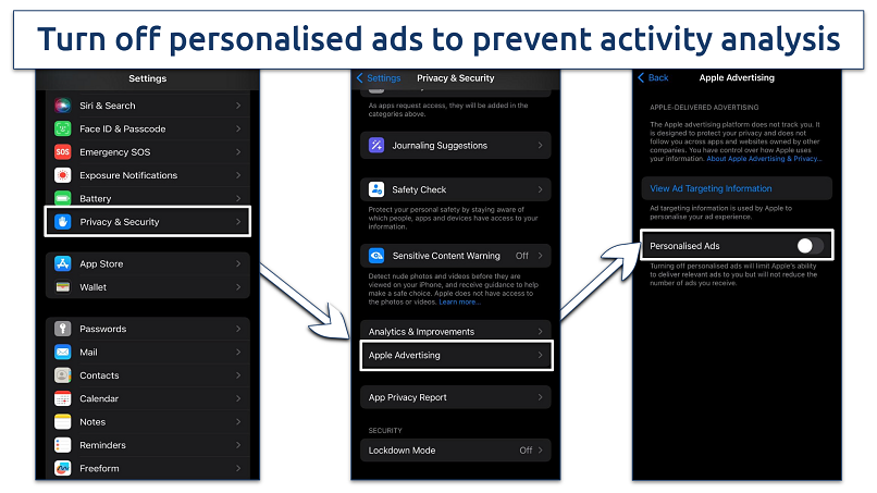 Screenshot of Apple's advertising settings