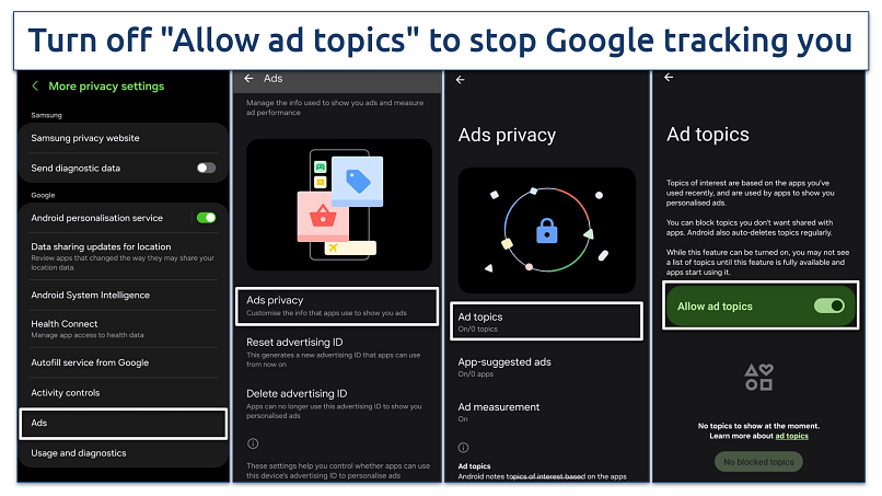 Screenshot of Android Ad topics