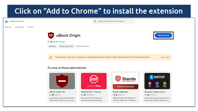 Screenshot of uBlock Origin installation