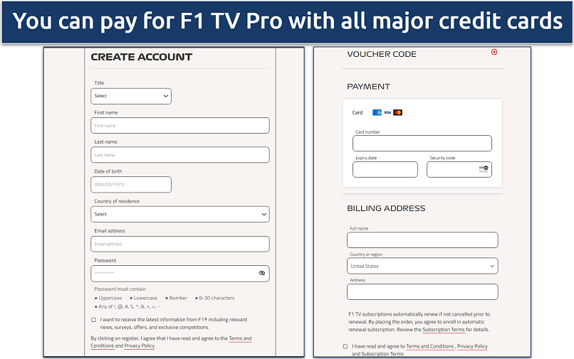 Screenshot of F1 TV Pro registration steps