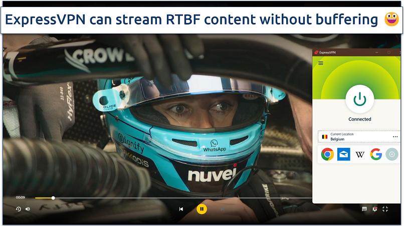 Watching an F1 video on RTBF with ExpressVPN connected to Belgium