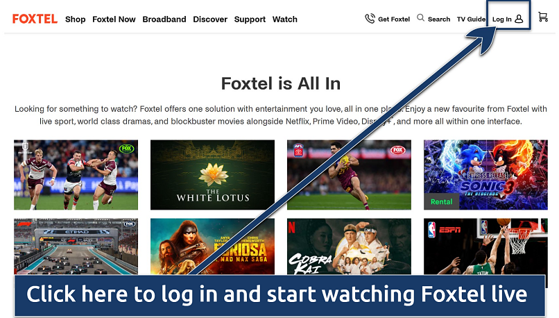 Screenshots of the Foxtel Homepage