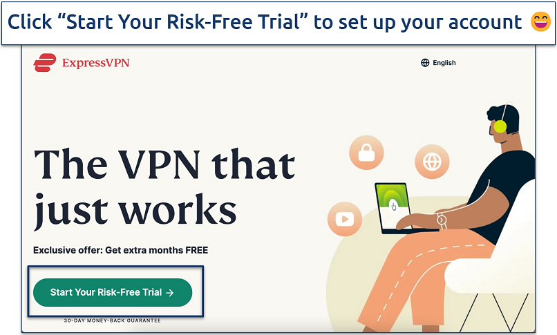 Screenshot of the ExpressVPN landing page