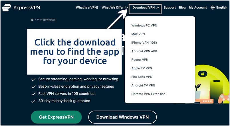 Screenshot of the ExpressVPN download page