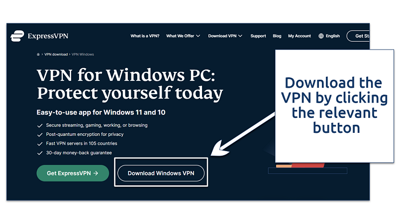 A screenshot showing ExpressVPN's download page