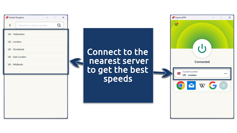  A screenshot showing ExpressVPN's server selection interface