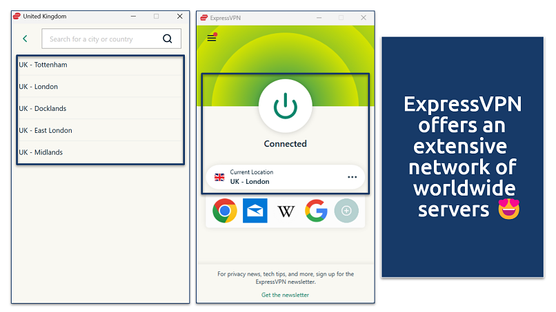 Screenshot of ExpressVPN's Windows UI