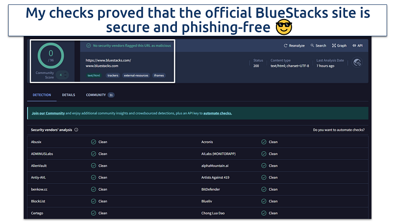 Screenshot showing scanned BlueStacks website