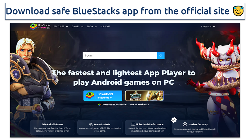 Screenshot showing BlueStacks safe official website