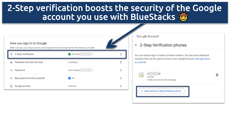 Screenshot showing two-step verification on Google Account