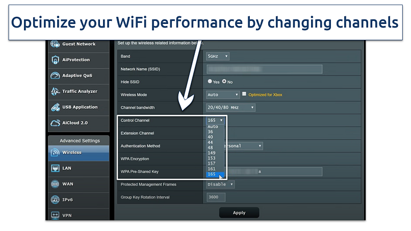 Screenshot showing WiFi settings for the AC1900p router