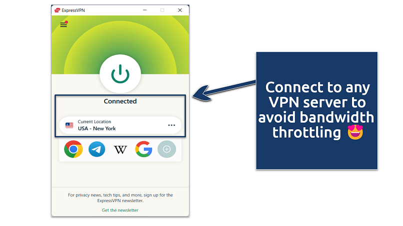 Screenshot showing ExpressVPN connected to the New York server