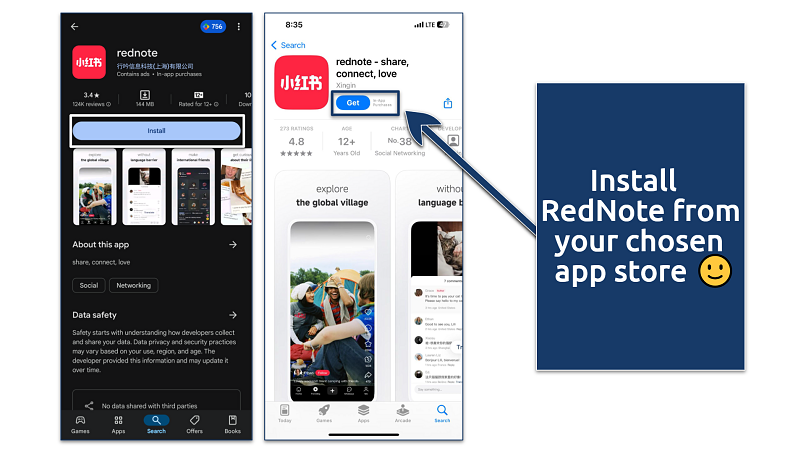 Screenshot of RedNote on app stores