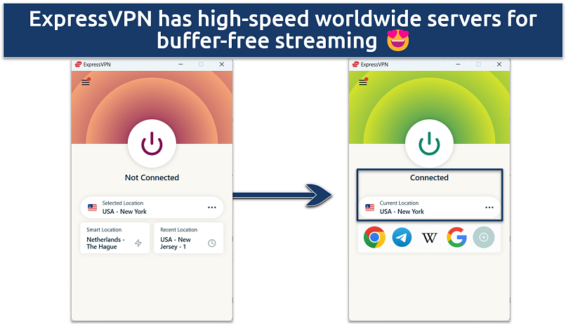 Screenshot showing ExpressVPN connected to a NY server