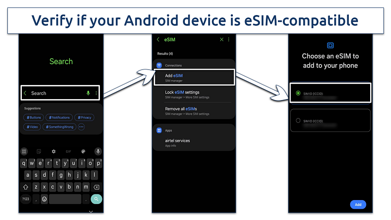 Screenshot of the eSIM setup on Android