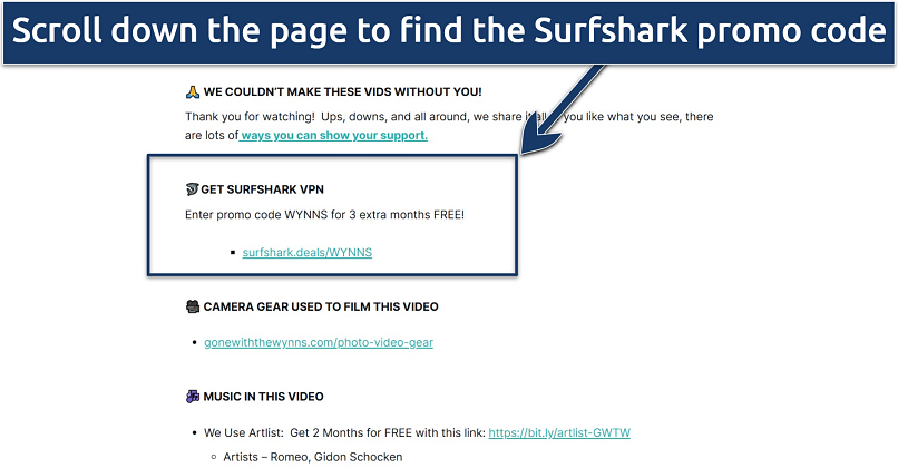 Screenshot showing Gone With the Wynns Surfshark promo code