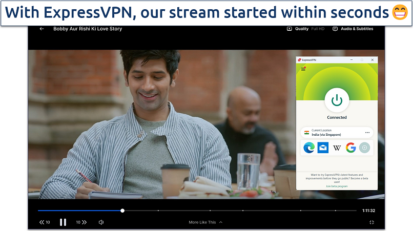 Image showing ExpressVPN's India servers streaming content on Hotstar