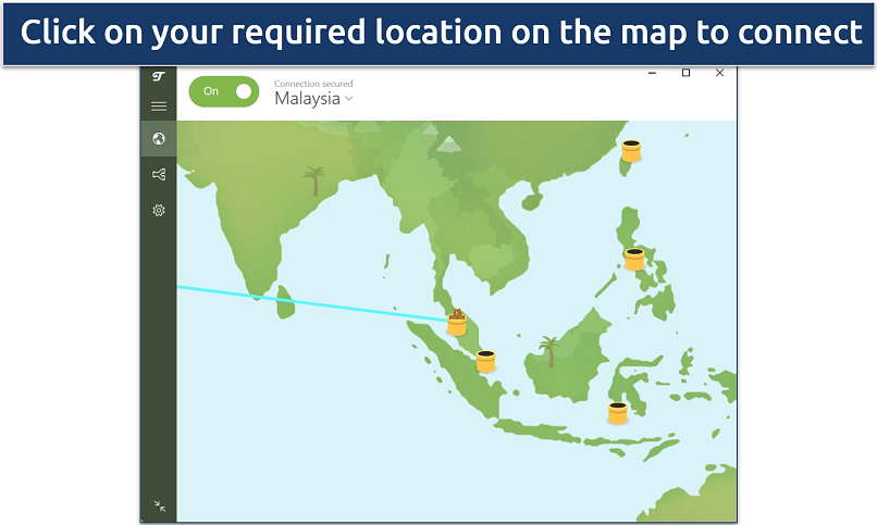 Image showing the main interface of Tunnelbear app