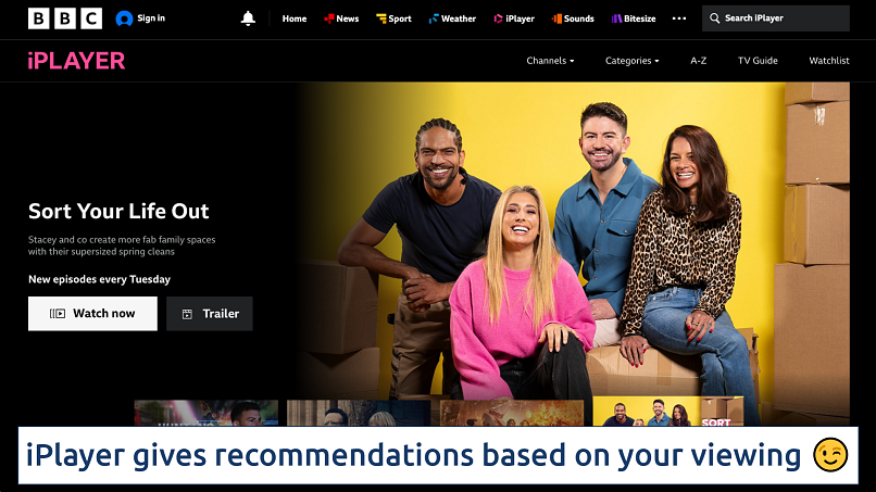 Screenshot of the BBC iPlayer homepage