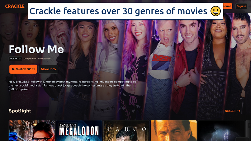  Screenshot of the Crackle homepage