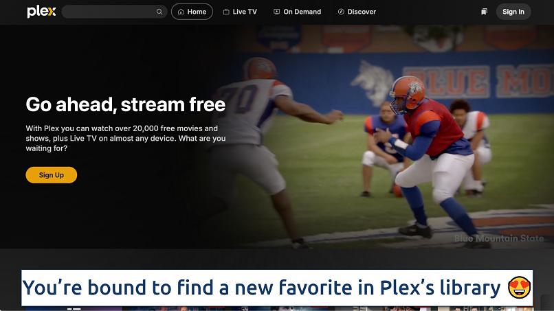 Screenshot of the Plex TV homepage