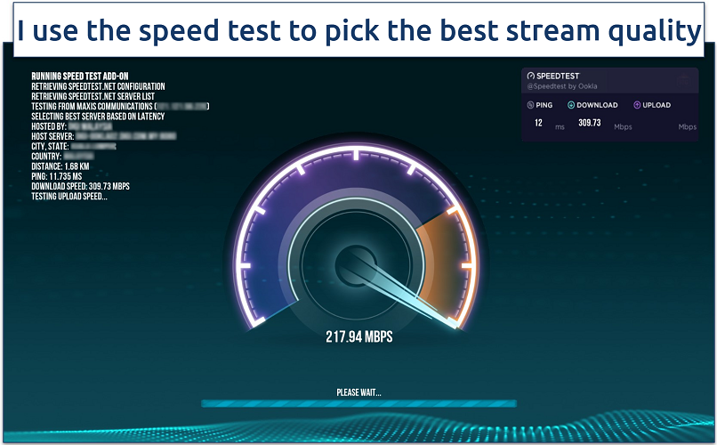 Screenshot of the Atomic Build's built-in speed test tool