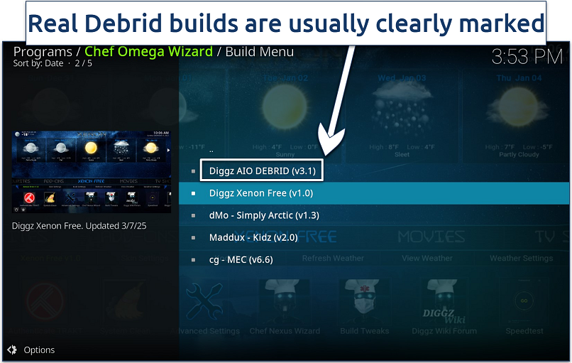 Screenshot of the Chef Omega Wizard Build Menu