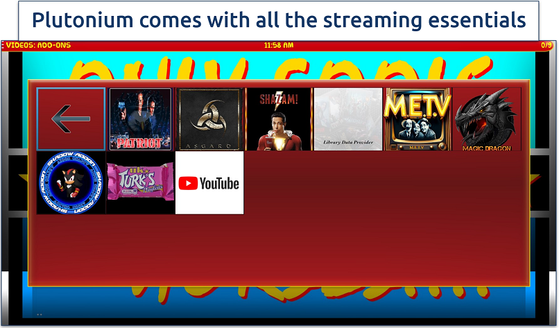 Screenshot of the Plutonium Build's catalog of streaming add-ons