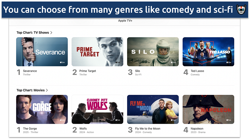 Screenshot of the Apple TV+ top chart TV shows and movies