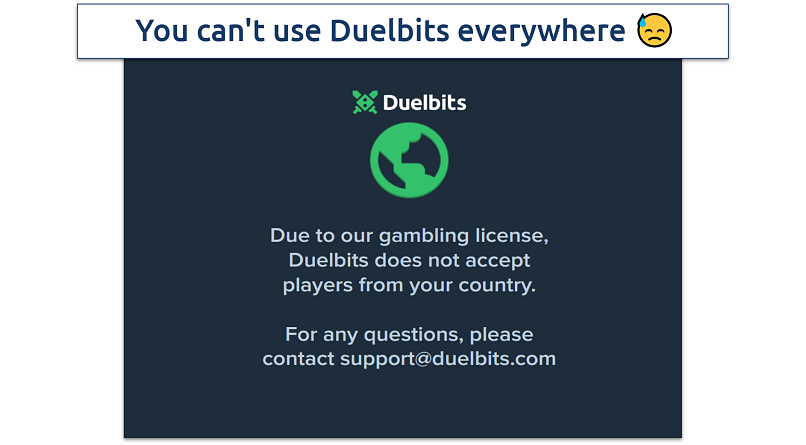 Screenshot showing the Duelbits error message