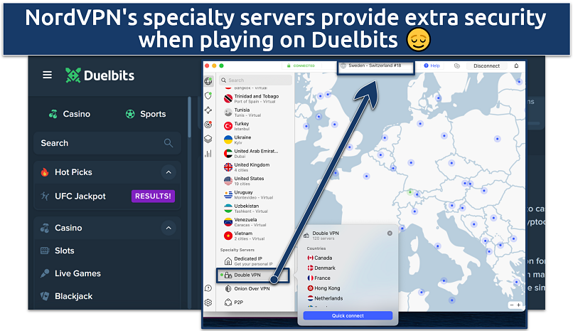 Screenshot showing the NordVPN specialty servers