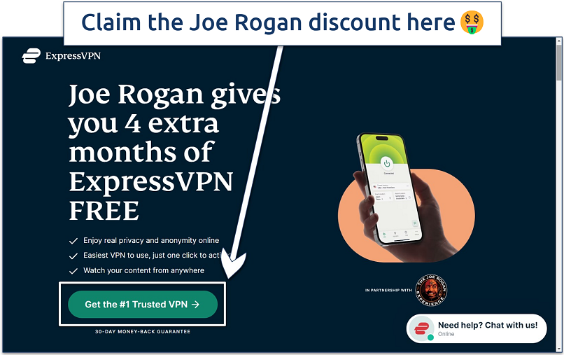 Screenshot of the ExpressVPN Joe Rogan deal page