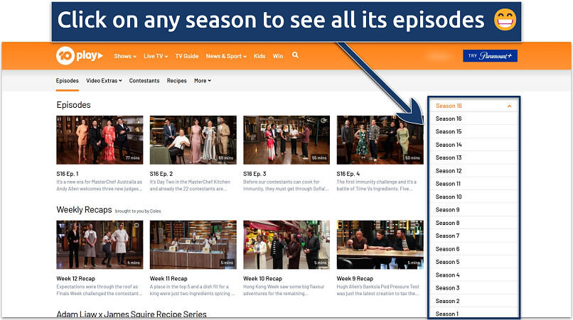 Image showing the MasterChef Australia catalog on 10Play