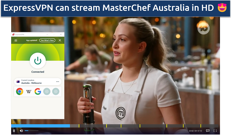 Screenshot of streaming of an episode of MasterChef Australia 