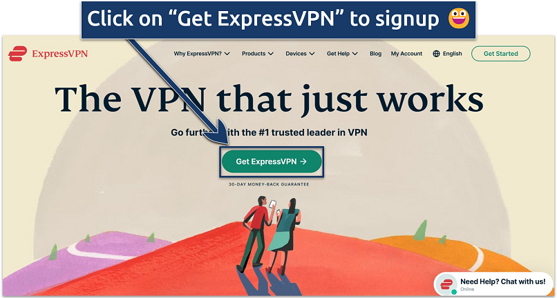 Image showing the main webpage of ExpressVPN