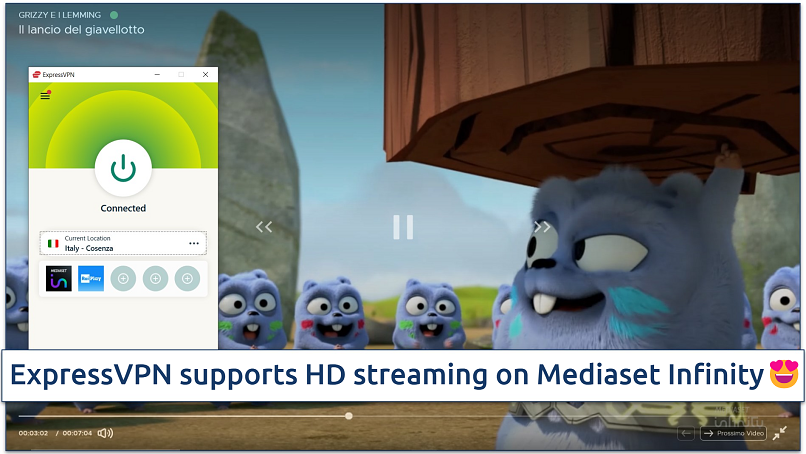 A screenshot of Mediaset Infinity streaming l lancio del giavellotto while connected to ExpressVPN's Italy server