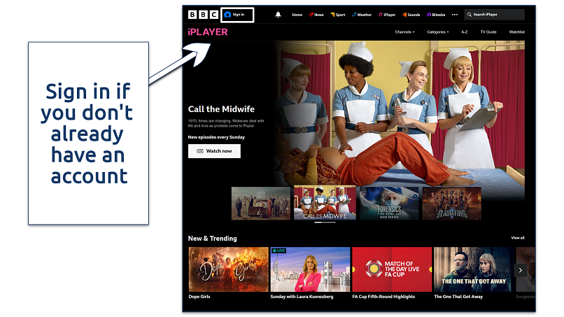 A screenshot showing BBC iPlayer's home page