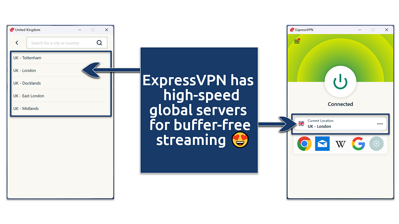 A screenshot showing ExpressVPN's server selection interface