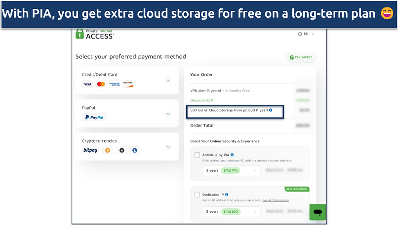 Screenshot of the PIA pricing page