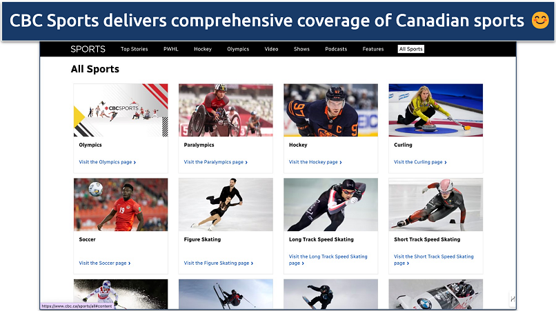 Screenshot of CBC Sports homepage showing live sports coverage